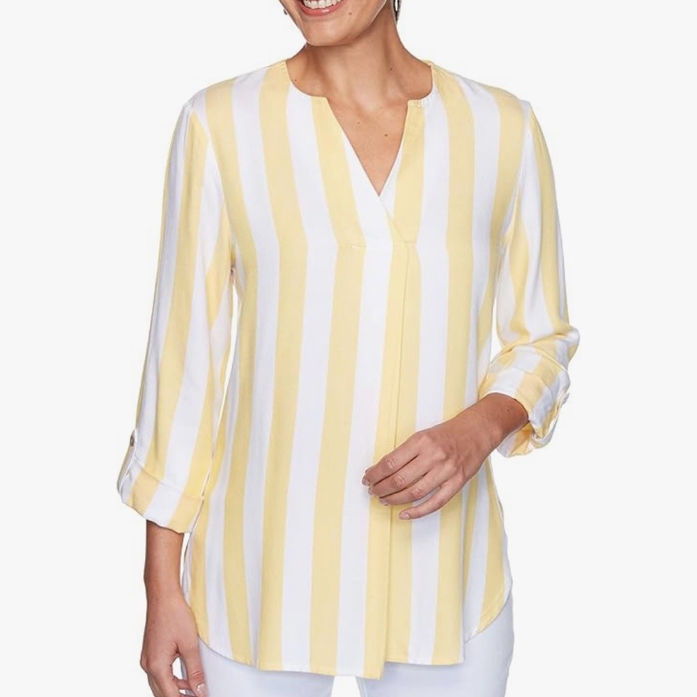 Ruby Rd Cabana Tunic V-Neck Striped Lightweight Coastal Beachy Vacation Size L